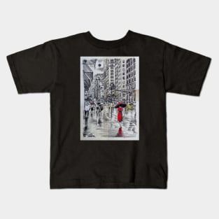 Downtown in a red dress Kids T-Shirt